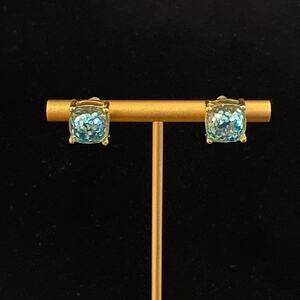 Aqua Glitter Gold Studs Earrings*
